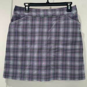 Peter Millar Tennis Golf Skort Purple Teal Gray  Plaid Pocket Zip Preppy (Sz 8)